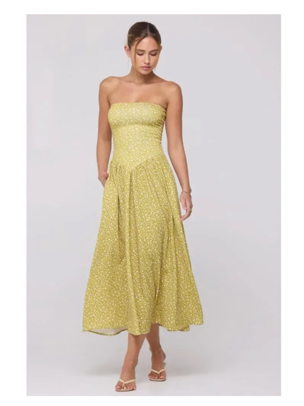 RESA Strapless Maxi Drop Waist Dress in Ditsy Floral